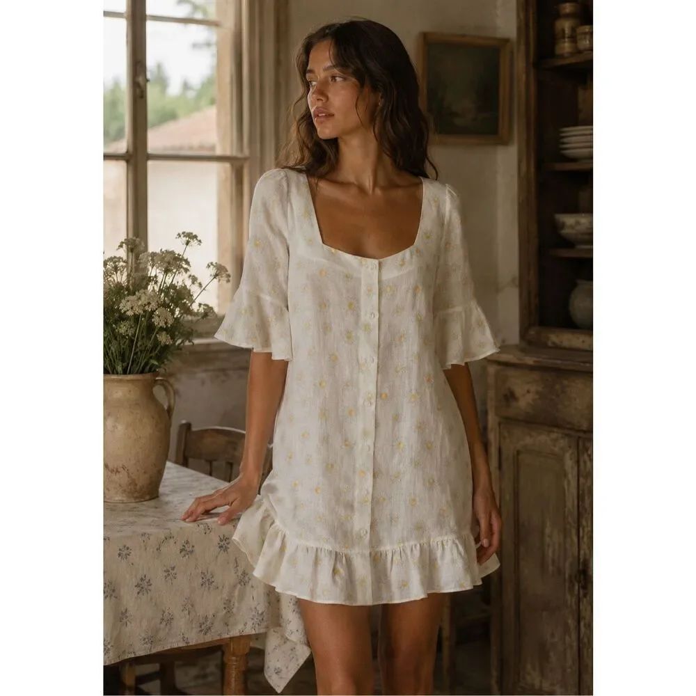 NWT Sleeper Marseille mini dress linen daisy, Tuckernuck Large $270